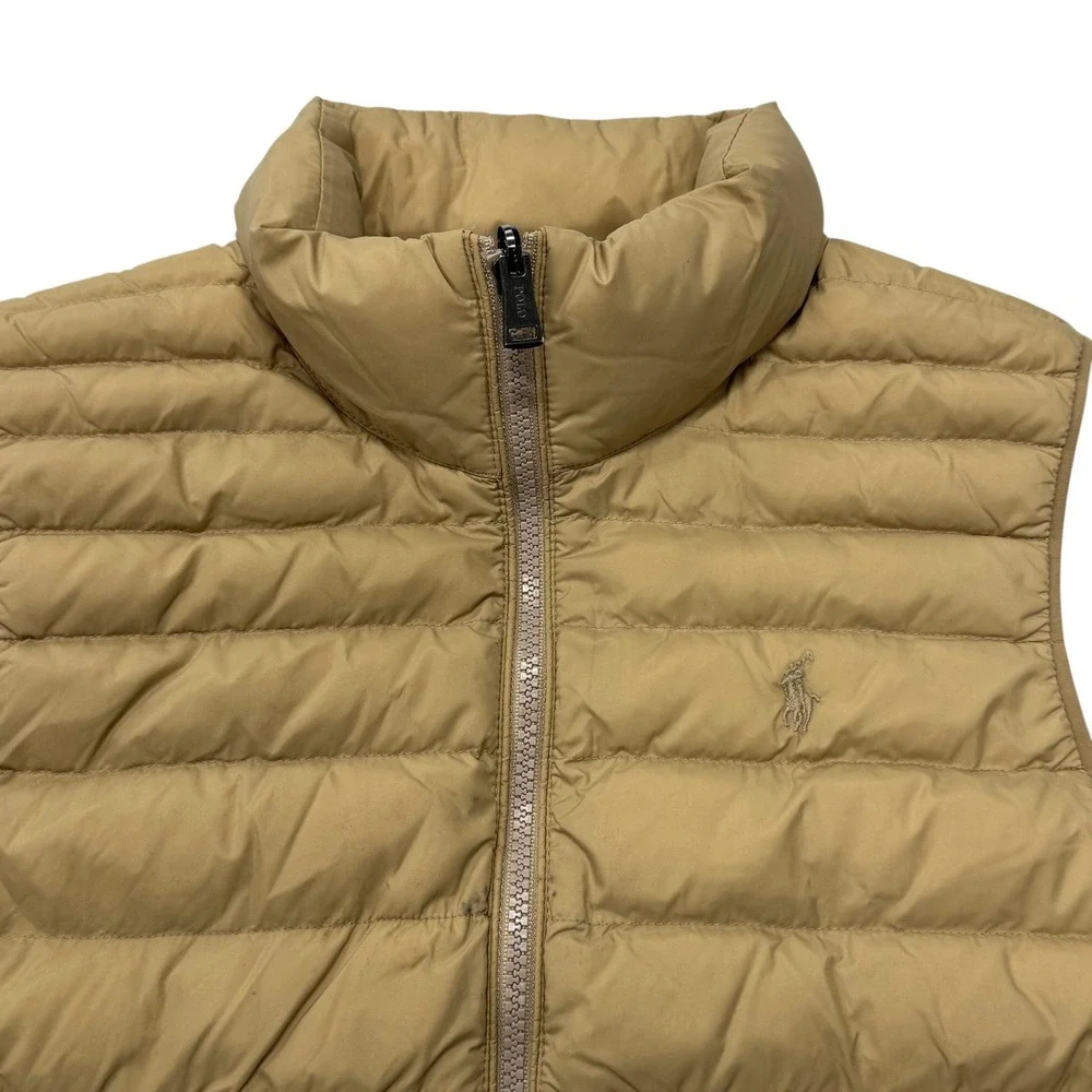 Polo Ralph Lauren Kids Tan Quilted Puffer Vest Size L 14-16 Khaki Full Zip Pony